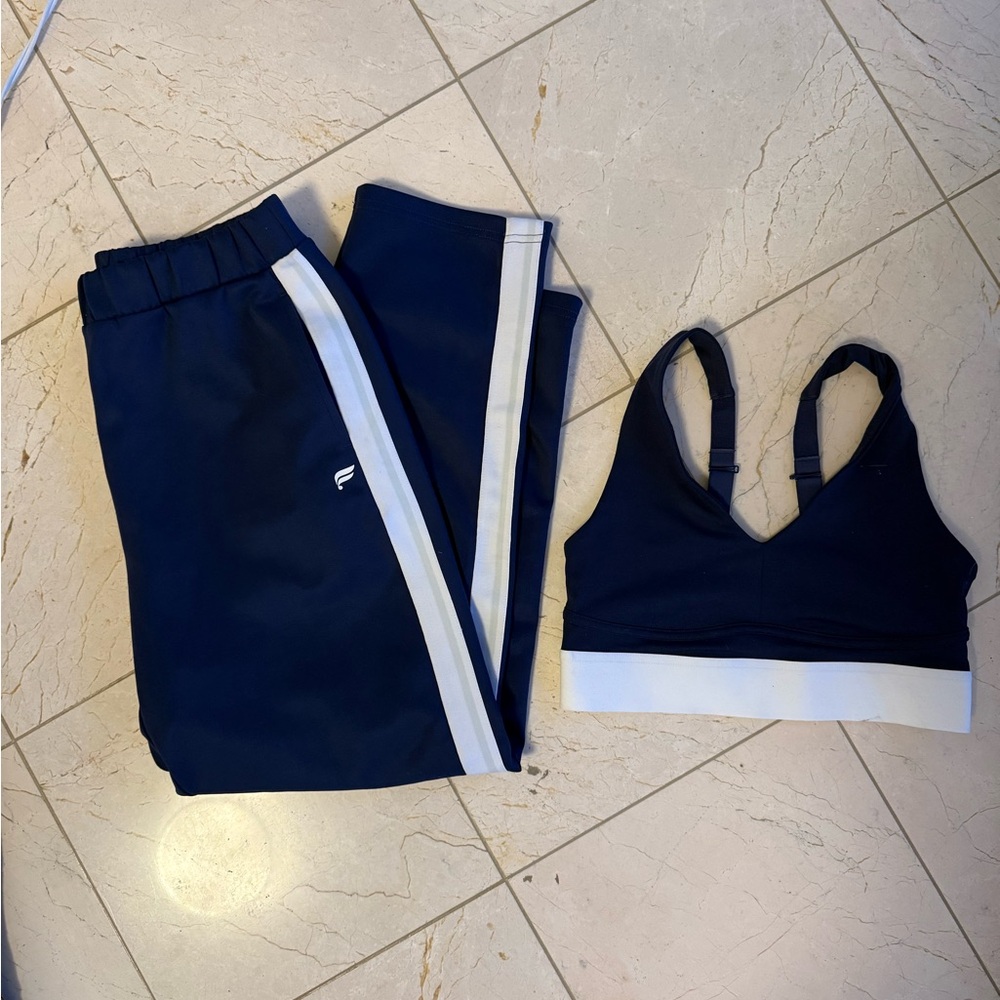 Fabletics Navy and White Track Pants & Sports Bra Set